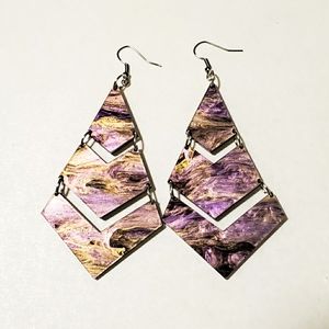 Acrylic Purple Gold Colors Laser Cut Earrings 3"